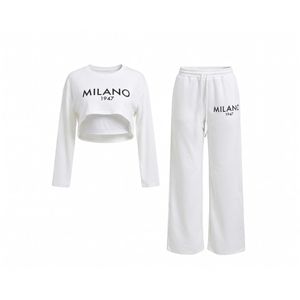 Milano  Sexy 3-Piece white Crop Top Set – Long Sleeve + Inner Crop + Wide Leg Pants