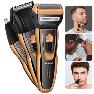 Geemy 3pcs Set Hair Shaving Machine , Nose Clipper & Beard Trimmer Set Rechargeable Smart Shaver
