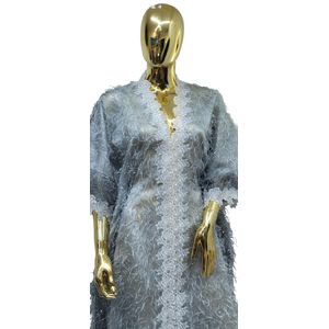Elegant Grey Feather Kaftan Dress or Abaya 