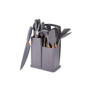 19 PCS Silicon Kitchen Set of Cooking Spoons Knife Set And Chopping Board - Grey
