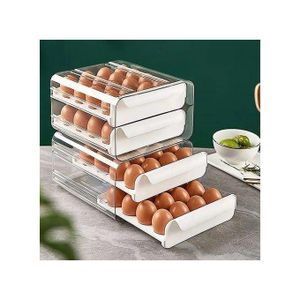 32-Grid Double-Layer Egg Tray Holder – Fridge Drawer Storage Organizer