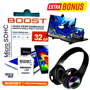 Boost 32 GB Micro SDHC Memory card // Smartphone Magnifier // B39 Black Luminous Headphone 