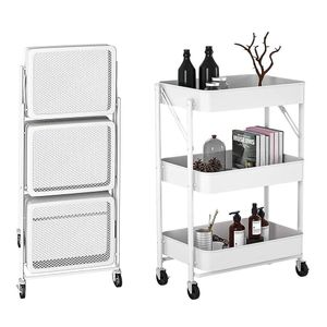 Foldable 3-Layer Metallic Mesh Trolley Rack – Portable Storage Organizer with Wheels