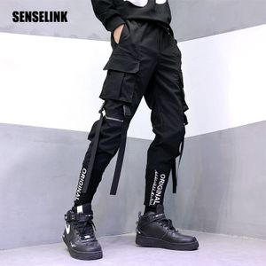 Black Cargo Pants Men Hip Hop Harem Pants Men Baggy Pants Male Trousers  Pockets Ribbon Youth Streetwear Pantalon Cargo Homme