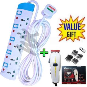 Power King HOME BEST 5 WAY POWER EXTENSION WITH LONG CABLE FOR ELECTRONIC DEVICES + Kinyozi  professional Shaving Machine 