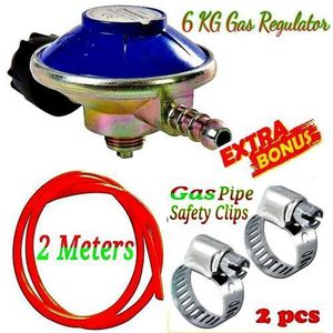 High Quality Cooking Appliances Accessories High & Low Pressure Gas Regulator For Cooing Gas Cylinder 6kg Plus EXTRA GIFTS Delivery Hose Pipe STARDARD LENGH2M & 2- Safety Gas Clips Clamps