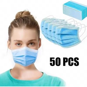 50 pcs surgical face mask adults personal hygiene disposable mouth mask _blue 