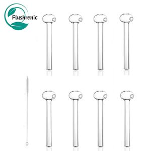 Flushrenic 8pcs Reusable glass straw, With Cleaning Brushes, Food-Grade for Smoothies, Cocktails &Juice (Multicolored, 3.9in)