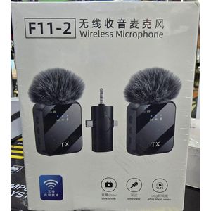 F11-2 Wireless Lavalier Microphone for iPhone Android DSLR Camera – Dual Mic