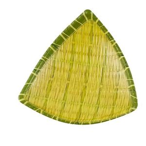 6 pcs triangular, green-rimmed, imitation bamboo melamine serving plate or tray. 