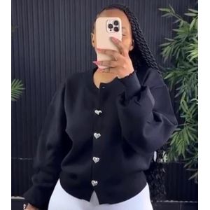 Elegant Heart-Button Ribbed Cardigan