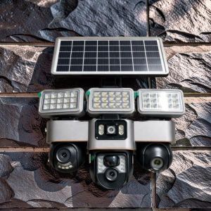 Outdoor Security Remote View Monitoring 12MP 4G PTZ Multiple Lens screens Solar Camera with Solar Flood Light