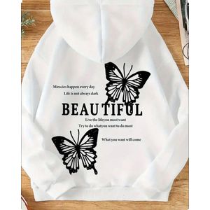 White elegant hoodie printed  jumper girly