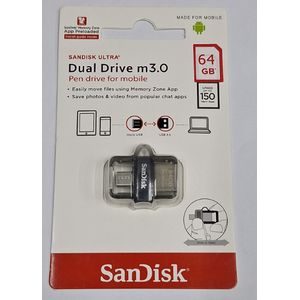 Sandisk 64GB Ultra Dual Drive m3.0 OTG Flash Drive Disk for Android Devices, Smartphones and Computers