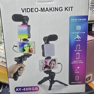 AY-49RGB Professional Vlog Kit RGB LED Light Mic Tripod Stand for Live Streaming and Recording