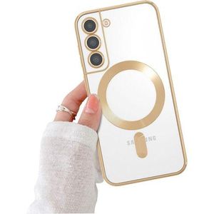 Gold Luxury Electroplate Magnetic Charging Clear/Transparent Phone Case Cover for Samsung Galaxy S22+ (S22 Plus)
