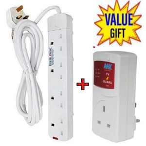 Power King  COMMERCIAL & HOME BEST 4-WAY POWER EXTENSION WITH LONG CABLE + TV GUARD 