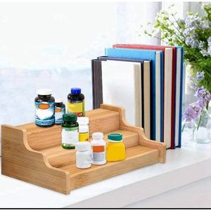 Multipurpose 3 Steps Bamboo Spice Rack Organizer for Cabinet ,Shelf Kitchen Storage & Organizer