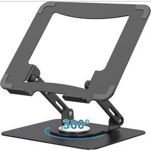 Ergonomic Aluminum Alloy Laptop Stand With 360 Rotating Base - Black