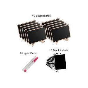 10 Sets Mini Chalkboard Sign with Wooden Stands - Rectangle Blackboard Table Food Labels - Wedding, Birthday Party & Restaurant Buffet Message Board Decorations