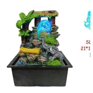 Elephant mother and child Rockery Resin tabletop fountain 