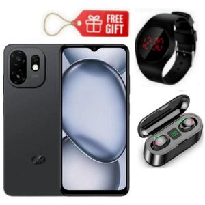 Itel A100c, 6.6" 90Hz Super Clear Display, 64GB ROM + 2GB RAM, 5000mAh Battery - Black + F9 Earbuds  & Airpods 