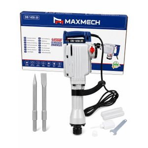 Maxmech 1450W Demolition Hammer DB1450-30 – Heavy Duty Electric Jack Hammer with Chisel Set for Concrete & Construction