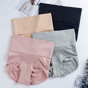 SHJO Tummy Control Panties Women's 4-Pack Daily Casual Wear Polyester Honeycomb Breathable High Waist Stretch Skin-Friendly Comfortable Briefs Multicolor