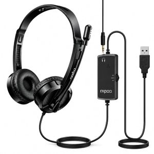 Rapoo H120 USB Wired Stereo Headset with Adjustable Microphone – Comfortable Headphones for Office Calls, Online Meetings & Computer Use – Black
