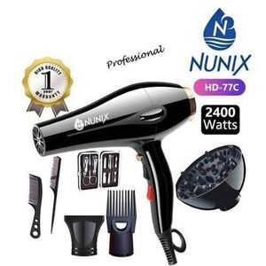 Nunix HD-77C commercial hair dryer: 2Air speed setting(LOW/HIGH), Professional cord withcable tie& hang loop,Suitable for all hair types, Ideal for use by both men and women, 2400W PROFESSIONALHAIR BLOW DRYER FOR HOME/PROFESSIONAL USE