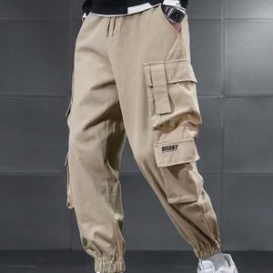 Mens Drawstring Trousers Multi-Pocket Casual Pants