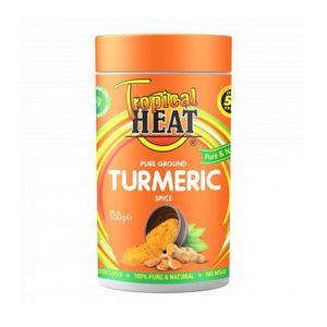 Tropical Heat Ground Turmeric 100g Jar - Delicious Flavor and Vibrant Yellow Tint for Curry Powders, Vegetable and Meat Based Curries