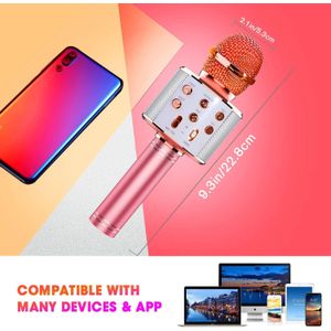Karaoke Wireless Microphone with LED Lights, Portable Microphone for Kids, Great Gifts Toys for Kids, Girls, Boys and Adults (Pink)