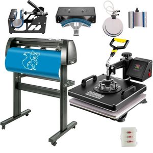 Professional 8 in 1 Heat Press and 2 feet Cutting Plotter Bundle Sublimation and HTV Printing Kit for Small Businesses