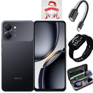Tecno Pop 20 ,6.75 inch display, Up to 8GB RAM + 128GB storage, 5000mAh Battery (1 YEAR WARRANTY) +Earpods+powerbank+LEd Watch