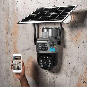 Cloud Storage Back Up Support Instant Alerts Easy Installation Night Vision Activated V380 Pro App 12MP 4G PTZ Rotating Dual Lens Full-Color 24/7 Colored Night Vision Outdoor Security Solar Camera