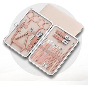 Flushrenic Stainless Steel Manicure Kit,18 Pieces Stainless Steel Manicure Kit, Manicure Set Nail Clippers Pedicure Kit,Professional Grooming Kits, Nail Care Tools with Luxurious Travel Case pink