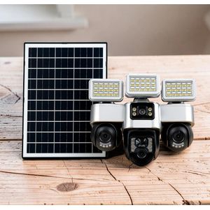 4G SIM Card Enabled Smart Detection Night Vision Weatherproof 4G Triple Lens Solar Camera with Solar Flood Lights