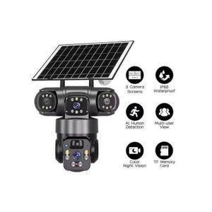 Solar Light V380 Three Lens Outdoor Camera PTZ 360 Wireless 4G Two Way Audio Auto Tracking 12mp Security Camera