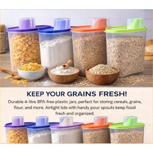 4L Airtight Food Storage Container with Measuring Cup – Cereal, Rice, Grain, Pasta & Dry Food Storage Jar