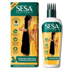 Sesa Ayurvedic Hair Oil With Bhringraj & 17 Rare Herbs With Coconut Oil and 4 Nourishing For Hair Growth Help Control Hair Fall with Easy Applicator For Women and Men (200 ml)