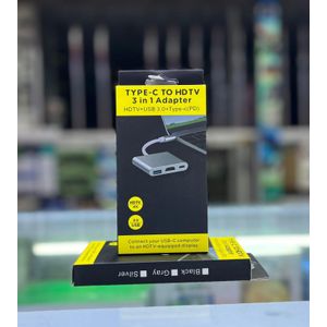 Type-C 3 in 1 USB-C Adapter Hub with HDMI 4K Output, USB 3.0 High-Speed Port, and Type-C PD Charging for Laptops, MacBook, Smartphones, Tablets and More