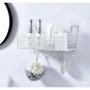  wall-mounted  bathroom shelf shower shampoo rack with hooks 