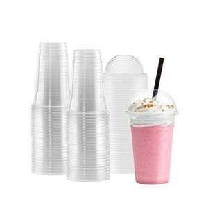 100Pcs Disposable Plastic Cups With Lids 500ml