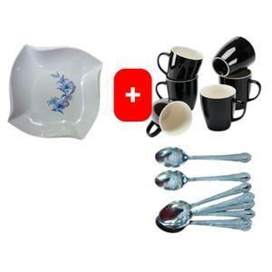 Melamine Square Dinner Plates – 6PCS Set with FREE 6pcs Coffee/Tea Cup Mugs & 12PCS Table Spoons