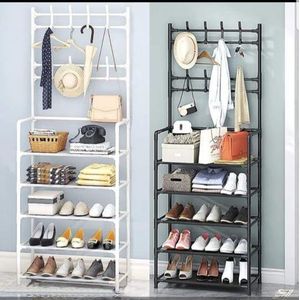 5 Tier Shoe Rack Organizer with Coat & Hat Rack – Stainless Steel Storage Stand