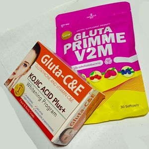 Gluta C & E Soap + GIuta Primme V2M GLUTATHIONE Softgels cf