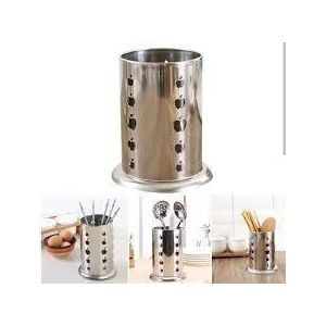 Stainless Steel Cylindrical Cutlery Holder & Utensil Organizer, Anti-Rust Kitchen Spoon Rack With Ventilation Holes For Countertop