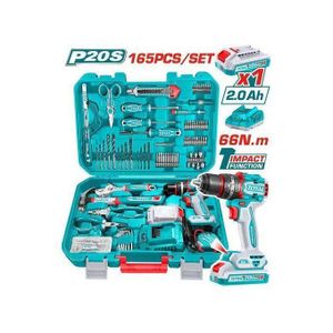 TOTAL  Cordless Drill Tool Box Set , 165 Piece Tool Set With Electric Hand Drill, Professional Power Tool Kit For Home, Electric Screwdriver Tool Box Set For Garden Office House Furniture Repair - GREEN