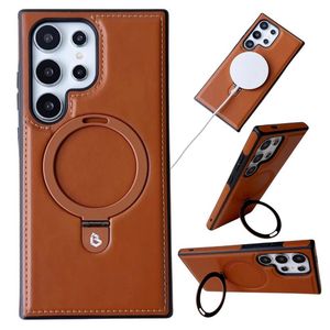Premium Magnetic Leather Samsung S23+ Back Cover with Stand – Elegant, Shockproof & MagSafe Compatible